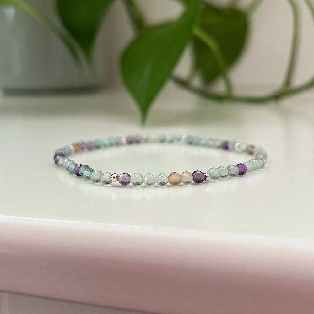 💜 2 for $65 NWT Fluorite Gemstone & Sterling Silver Bracelet, Handmade